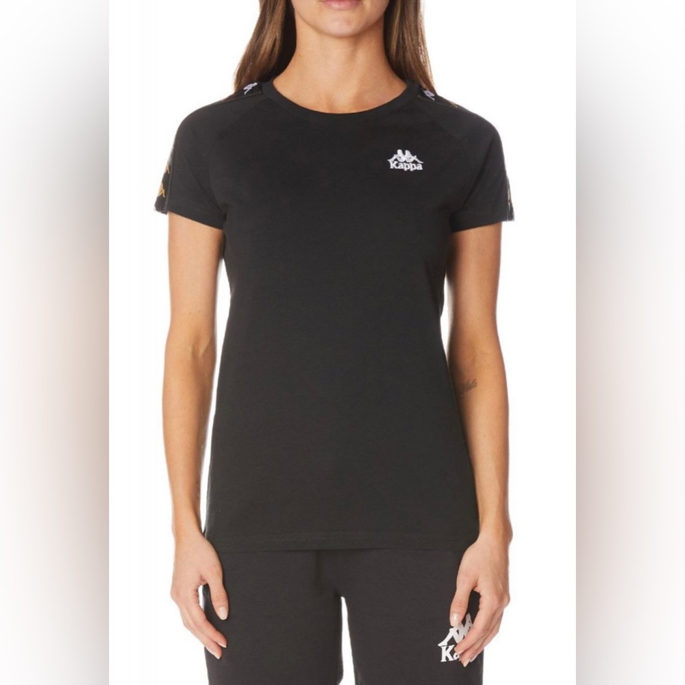 KAPPA Women's 222 Banda Bayamon Tee Black Smoke Small NWT